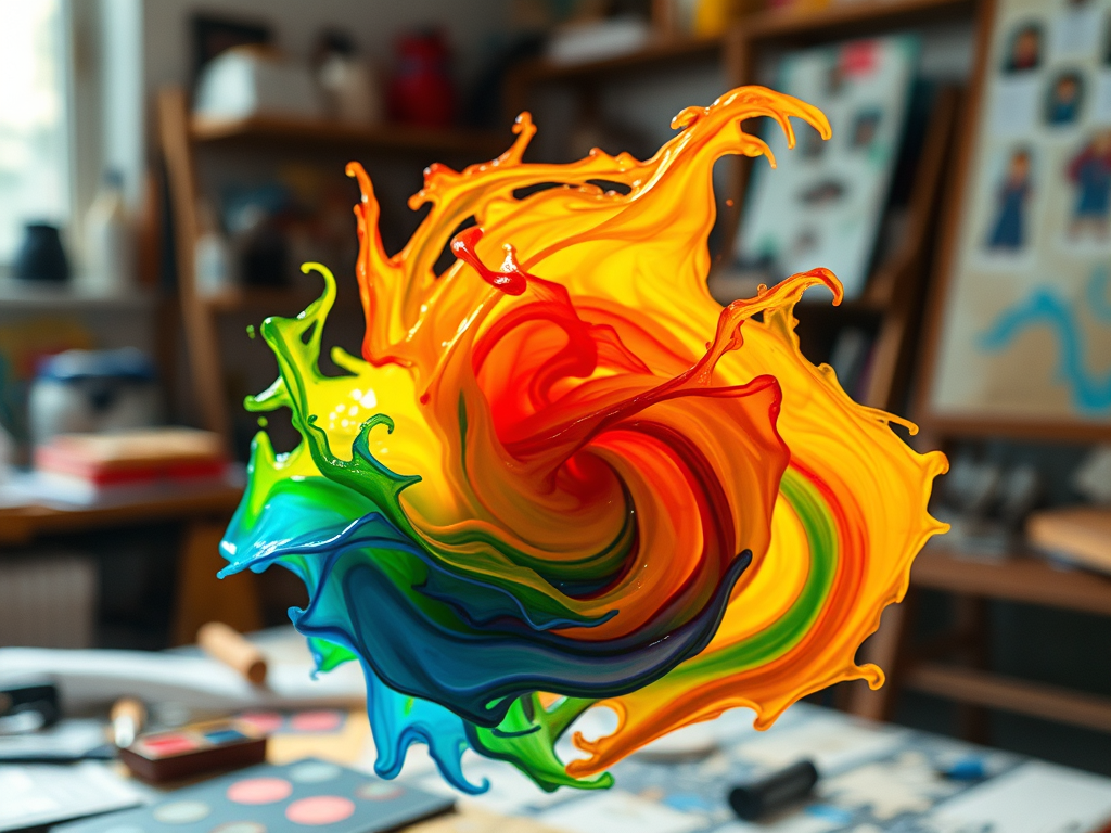 Farbmischung mit Künstler-Atelier als Hintergurnd