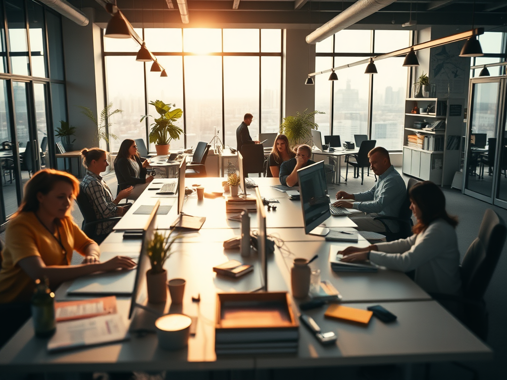 Raum voller Mneschen im Büro die arbeiten