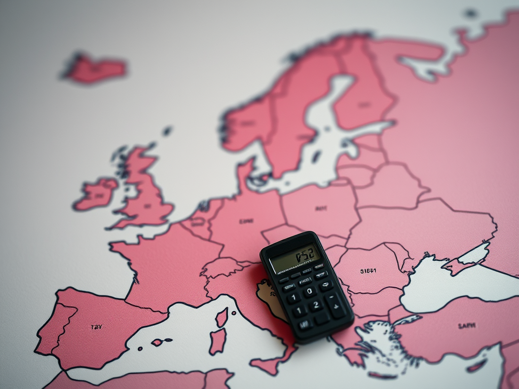 Europakarte mit einem Minitaschenrechner