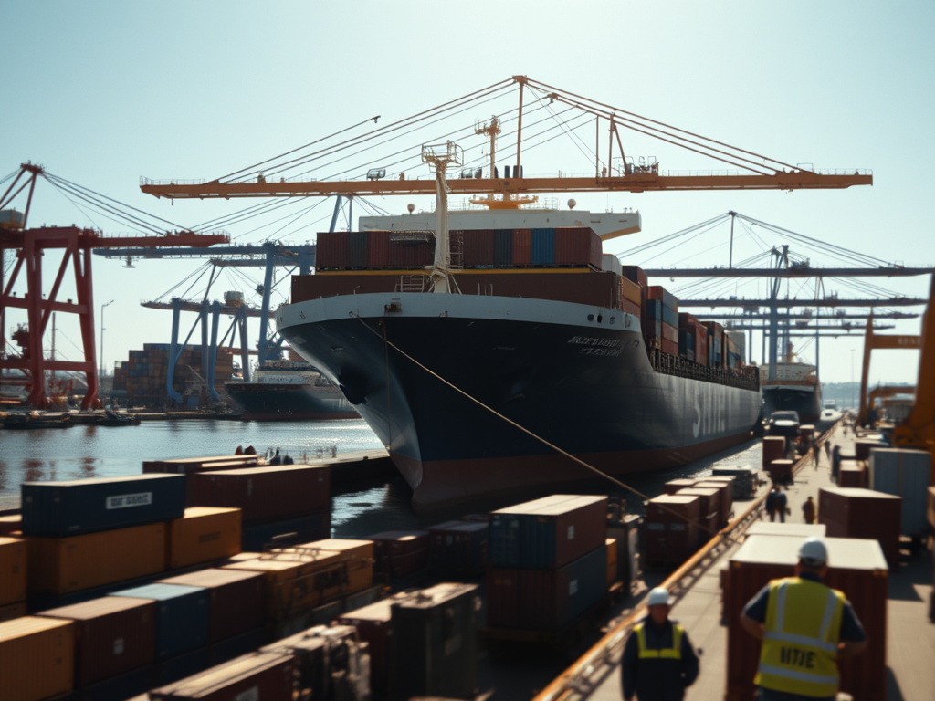 Schiffshafen mit großem Container-Schiff