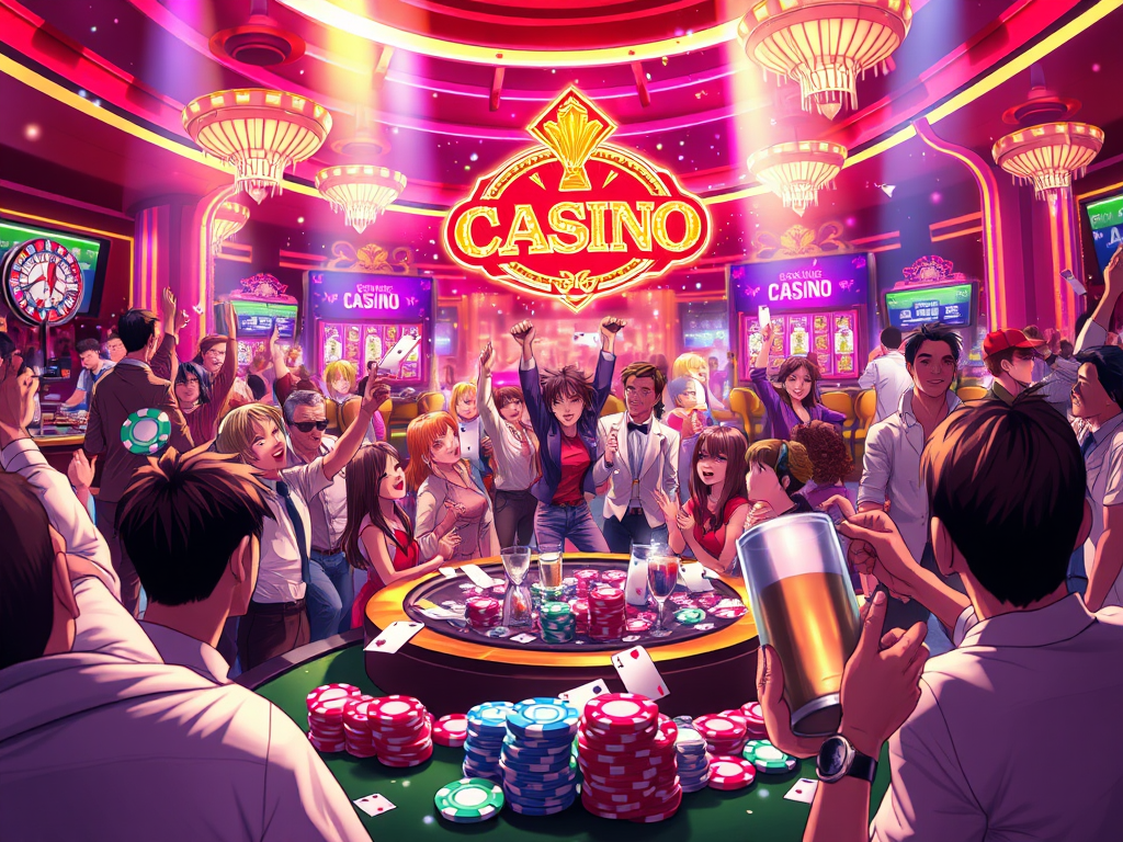 Anime style picture of a win in a casino