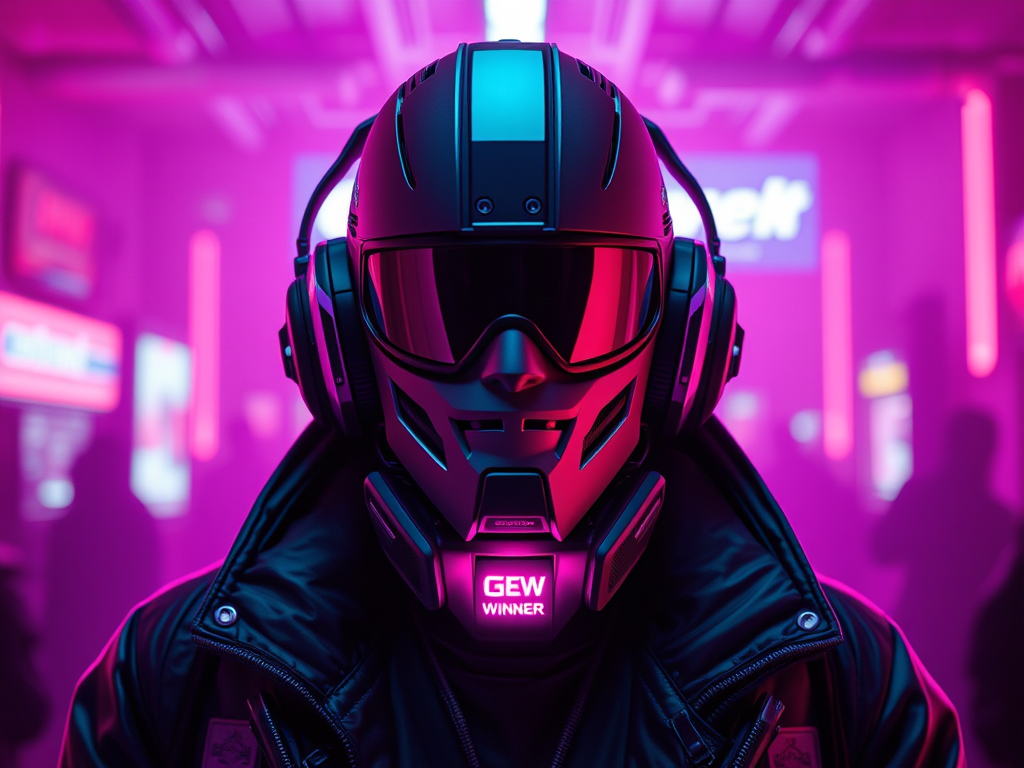 Gewinner mit Helm in Neon Punk Design